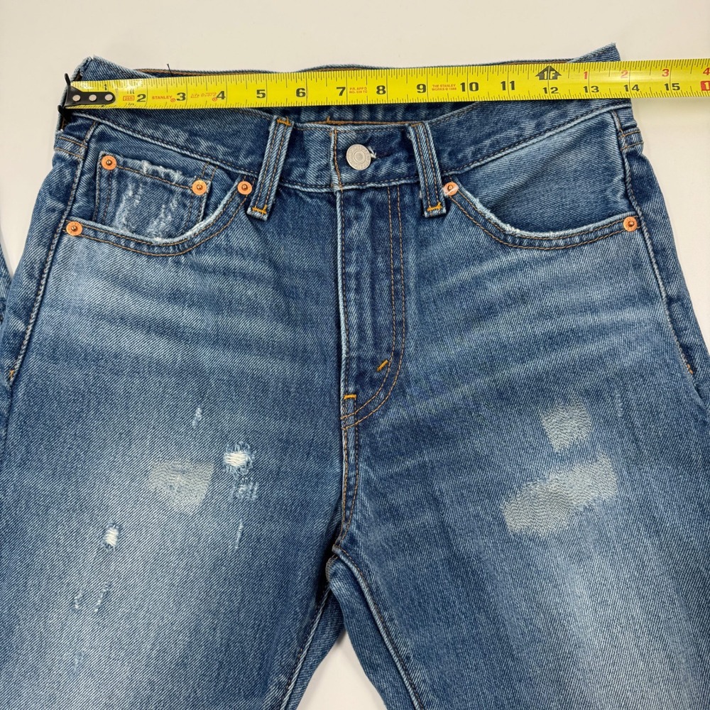 Levis 544 Straight Distressed Medium Wash Denim Jeans Raw Hem Size 27 Sample Tag - Picture 2 of 16